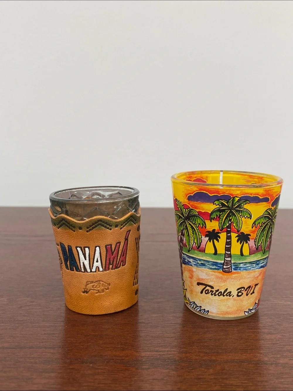 Set Of 2 Shot Glasses Mini Glasses From Panama & British Virgin Islands